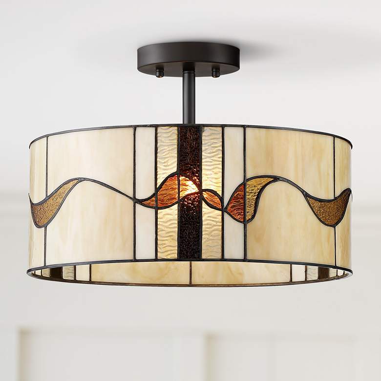 Image 1 Ribbon 16"W Tiffany Style Black Ceiling Light