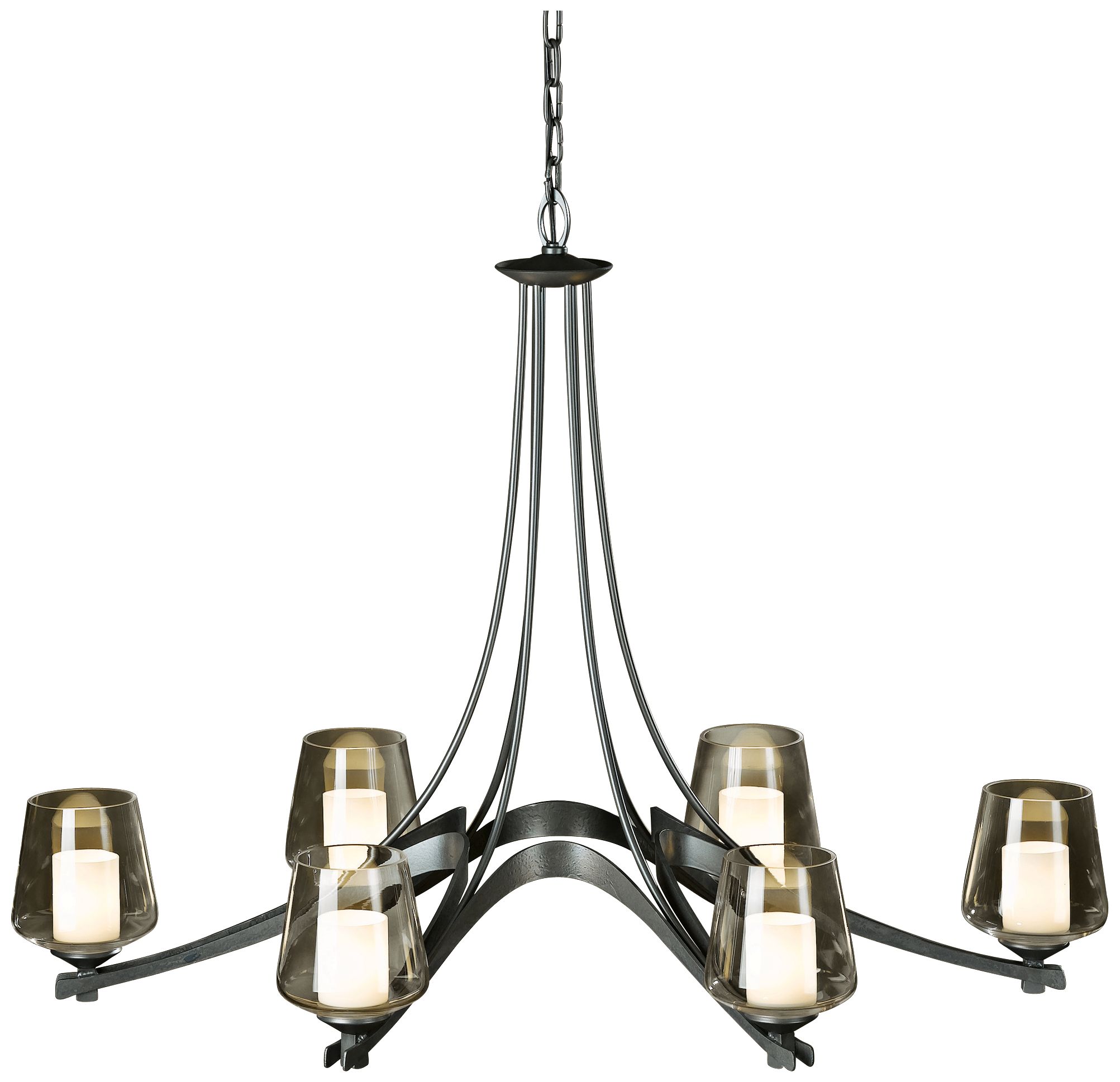 Image 2 Ribbon 38.5"W 6 Arm Dark Smoke Oval Chandelier w/ Opal and Clear Shade
