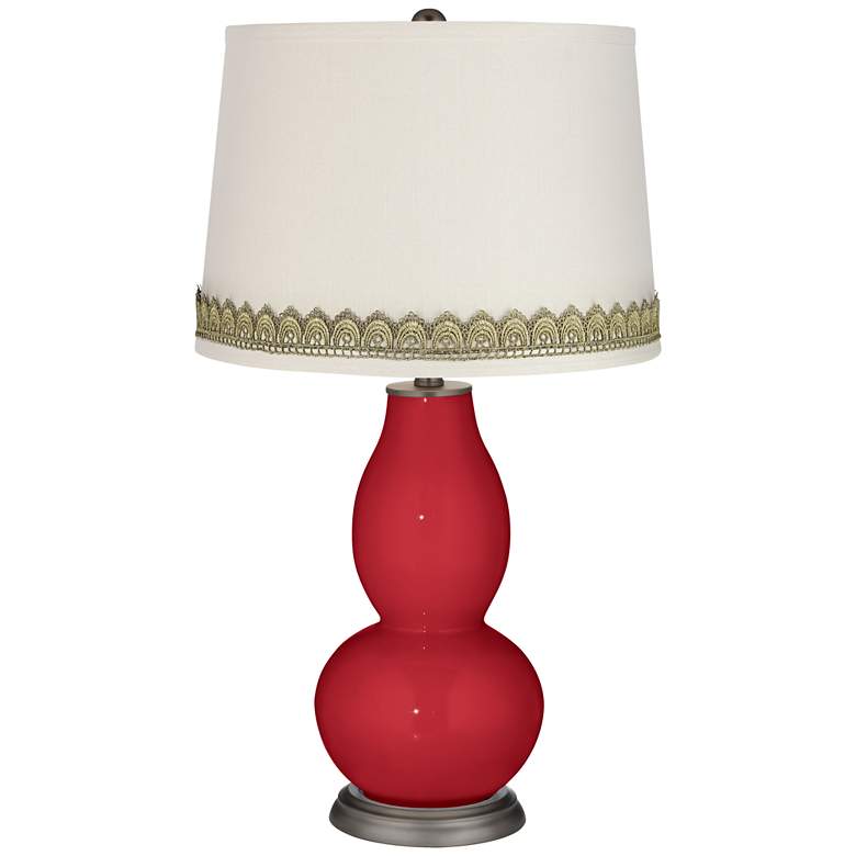 Image 1 Ribbon Red Double Gourd Table Lamp with Scallop Lace Trim