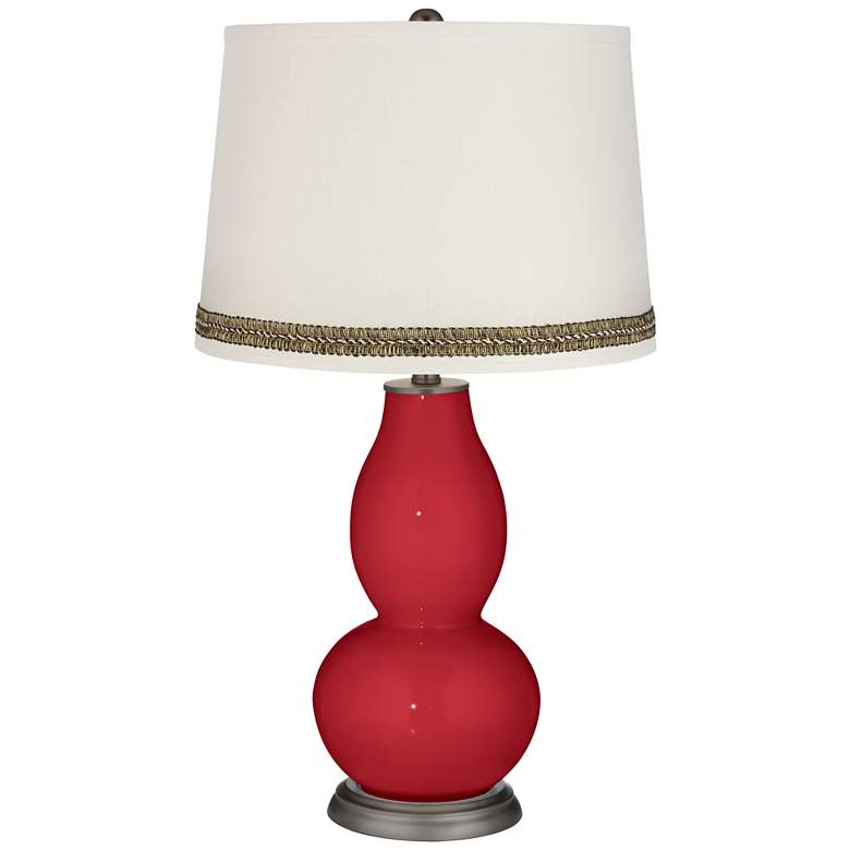 Image 1 Ribbon Red Double Gourd Table Lamp with Wave Braid Trim