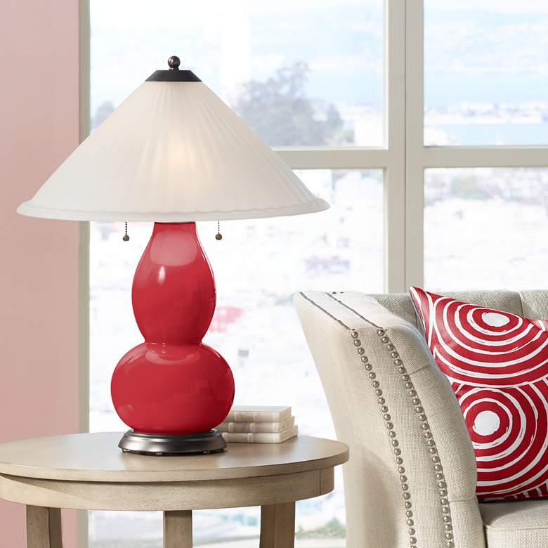 Image 1 Ribbon Red Fulton Table Lamp with Fluted Glass Shade