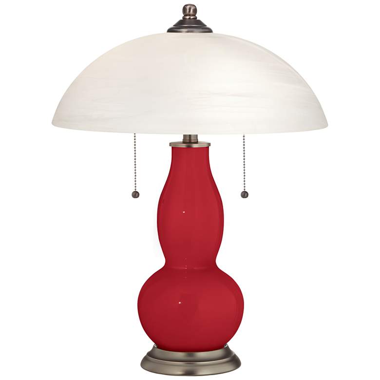 Image 1 Ribbon Red Gourd-Shaped Table Lamp with Alabaster Shade