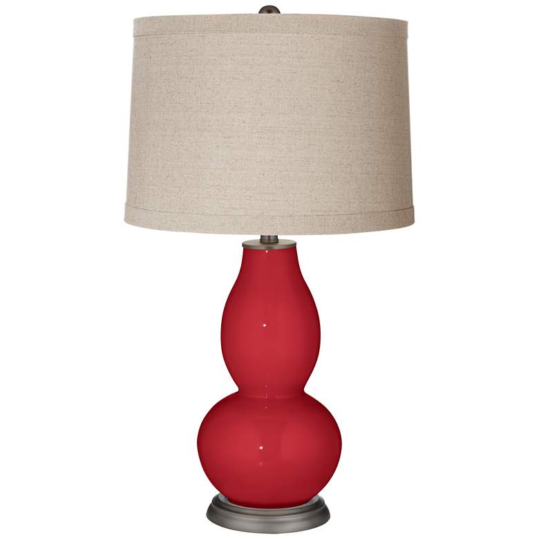 Image 1 Ribbon Red Linen Drum Shade Double Gourd Table Lamp