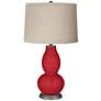Ribbon Red Linen Drum Shade Double Gourd Table Lamp