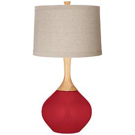 Image1 of Ribbon Red Natural Linen Drum Shade Wexler Table Lamp