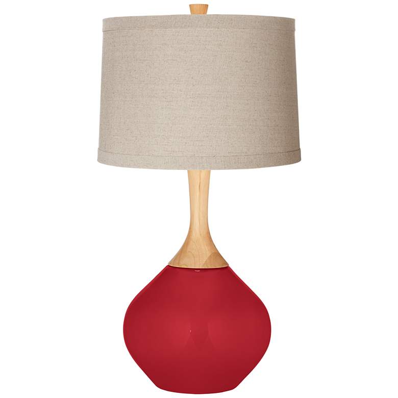 Image 1 Ribbon Red Natural Linen Drum Shade Wexler Table Lamp