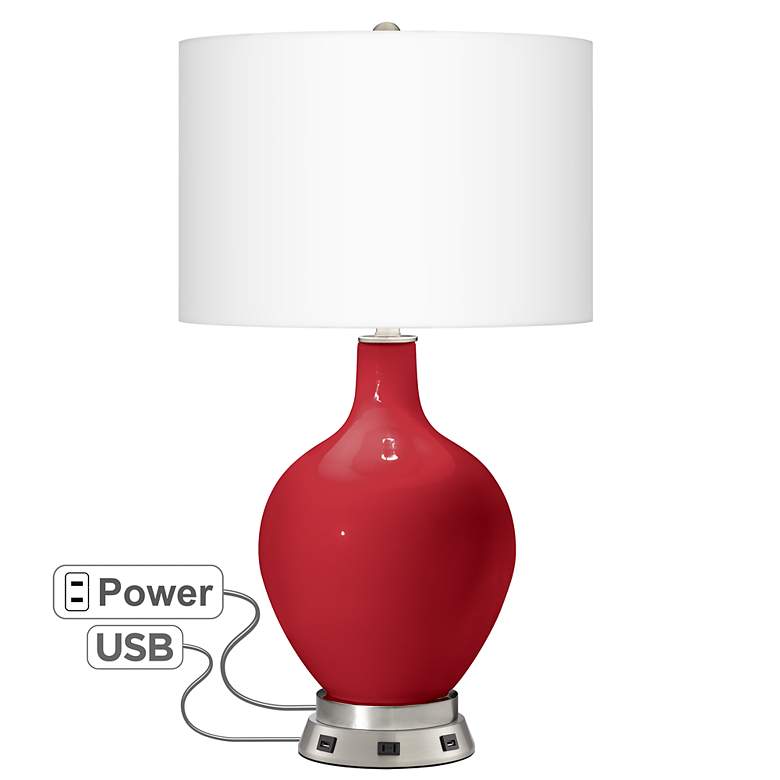Image 1 Ribbon Red Ovo Table Lamp with USB Workstation Base