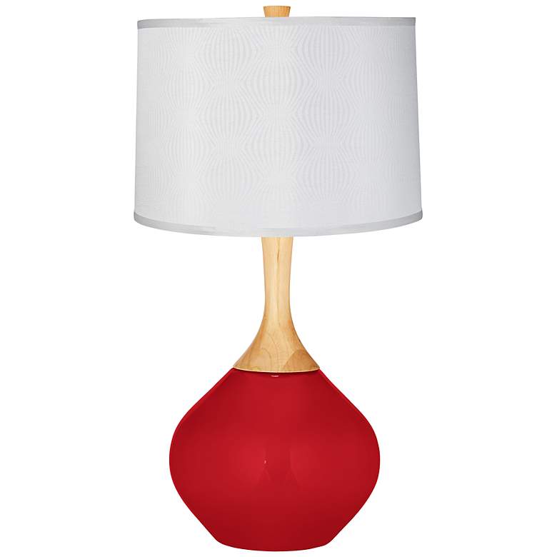 Image 1 Ribbon Red Patterned White Shade Wexler Table Lamp