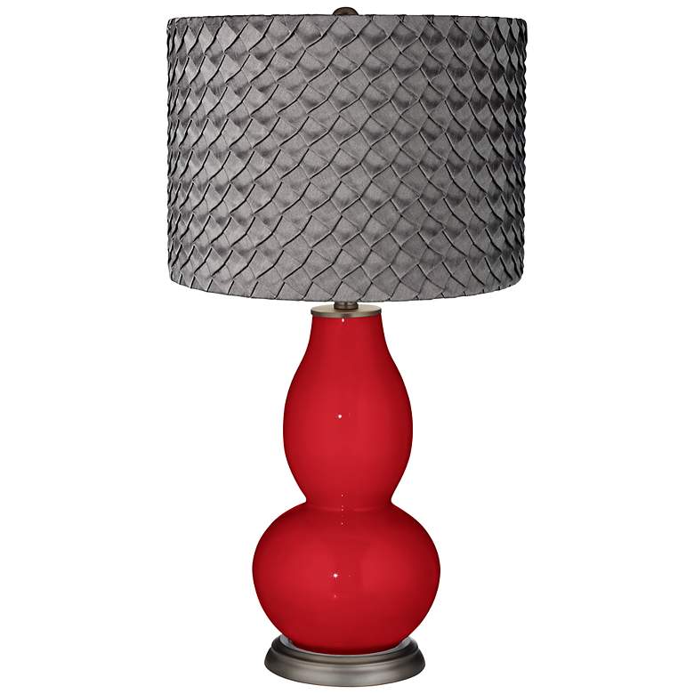Image 1 Ribbon Red Pleated Charcoal Shade Double Gourd Table Lamp