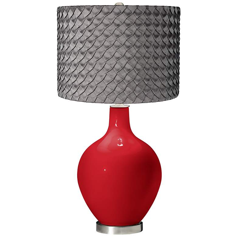 Image 1 Ribbon Red Pleated Charcoal Shade Ovo Table Lamp