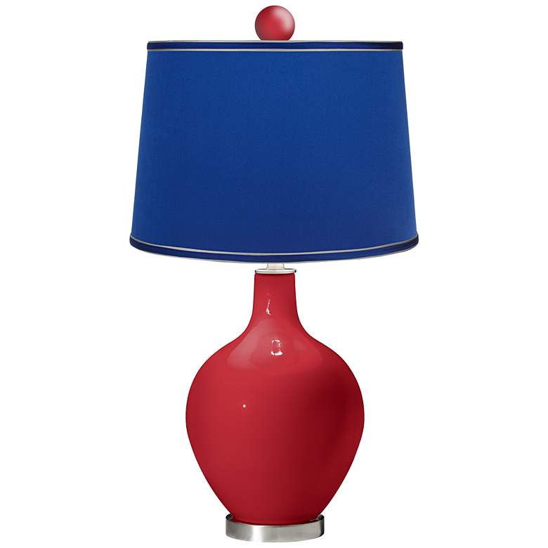 Image 1 Ribbon Red - Satin Dark Blue Ovo Lamp with Color Finial