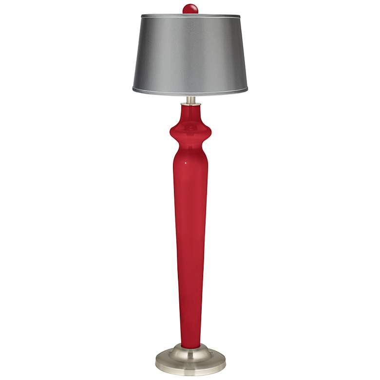 Image 1 Ribbon Red Satin Gray Lido Floor Lamp with Color Finial