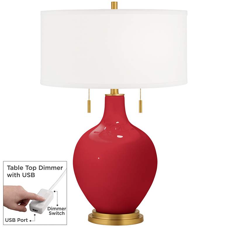 Image 1 Ribbon Red Toby Brass Accents Table Lamp with Dimmer