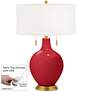 Ribbon Red Toby Brass Accents Table Lamp with Dimmer