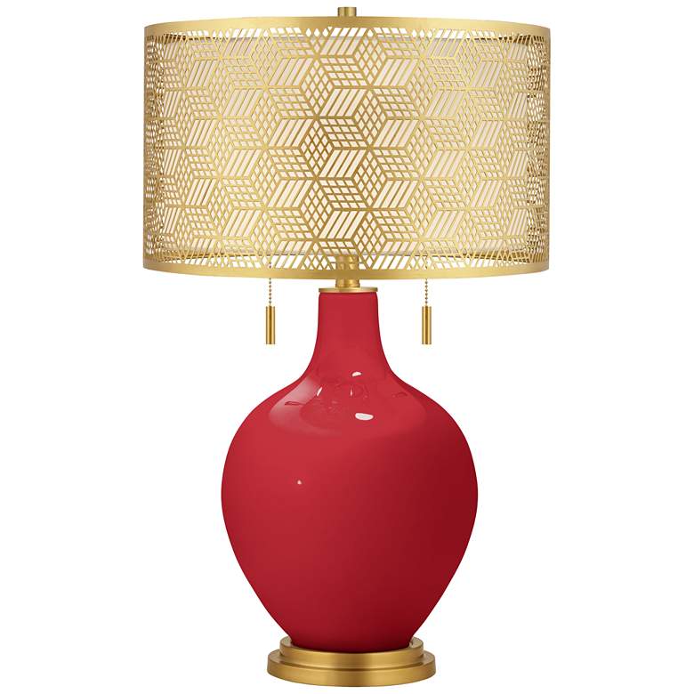 Image 1 Ribbon Red Toby Brass Metal Shade Table Lamp