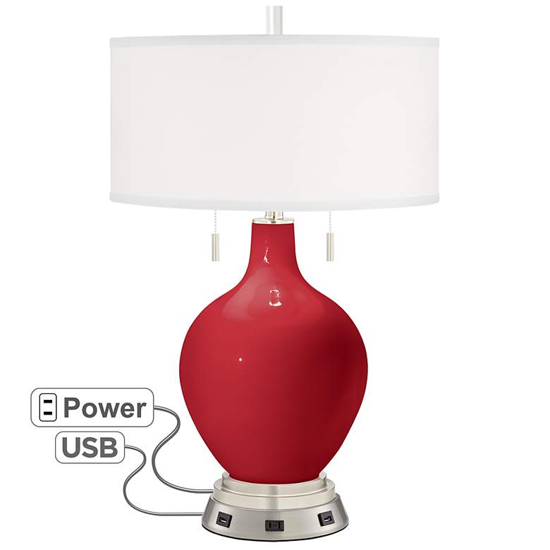 Image 1 Ribbon Red Toby Table Lamp with USB Workstation Base