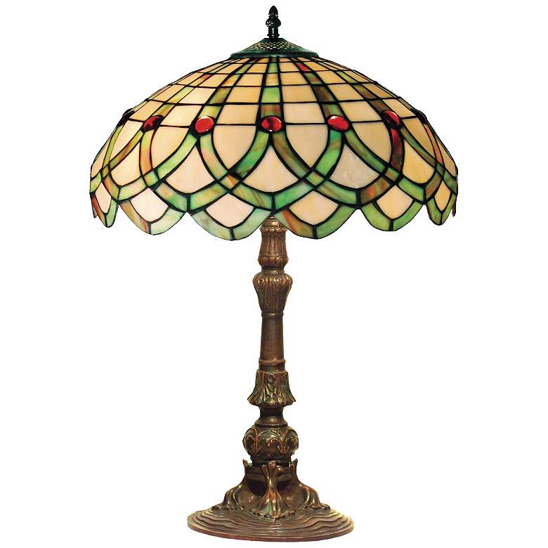 Image 1 Ribbons Green and Ivory Tiffany Style 26 inch High Table Lamp