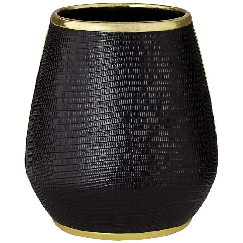 Image 1 Richard 10" Gold Banded Black Leather Vase