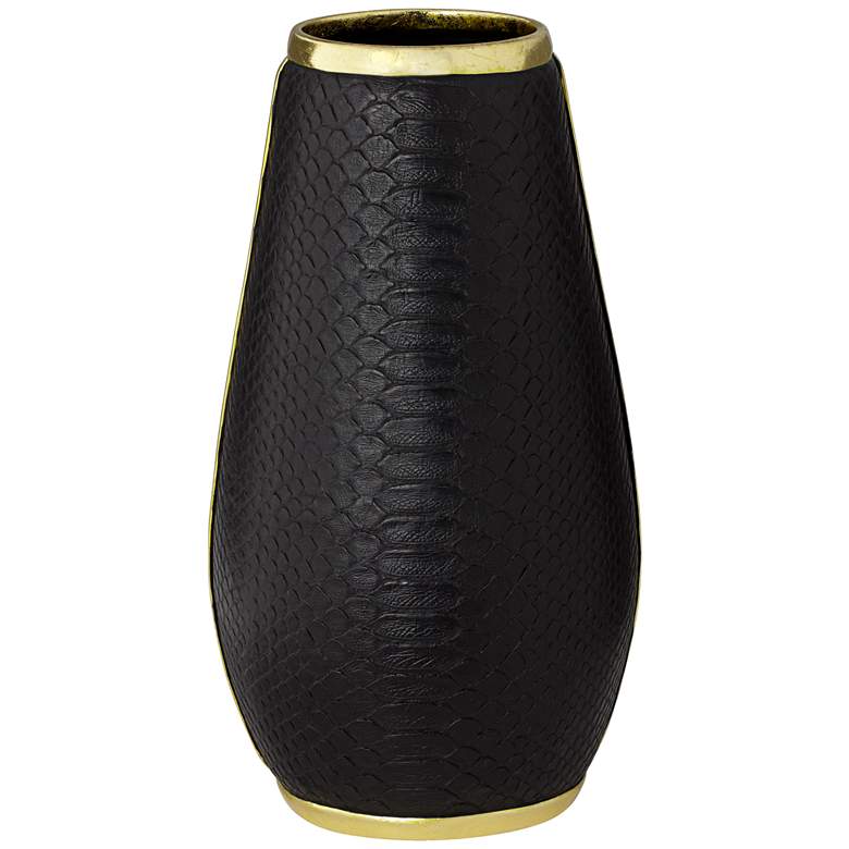 Image 1 Richard 14" Gold Banded Black Leather Vase