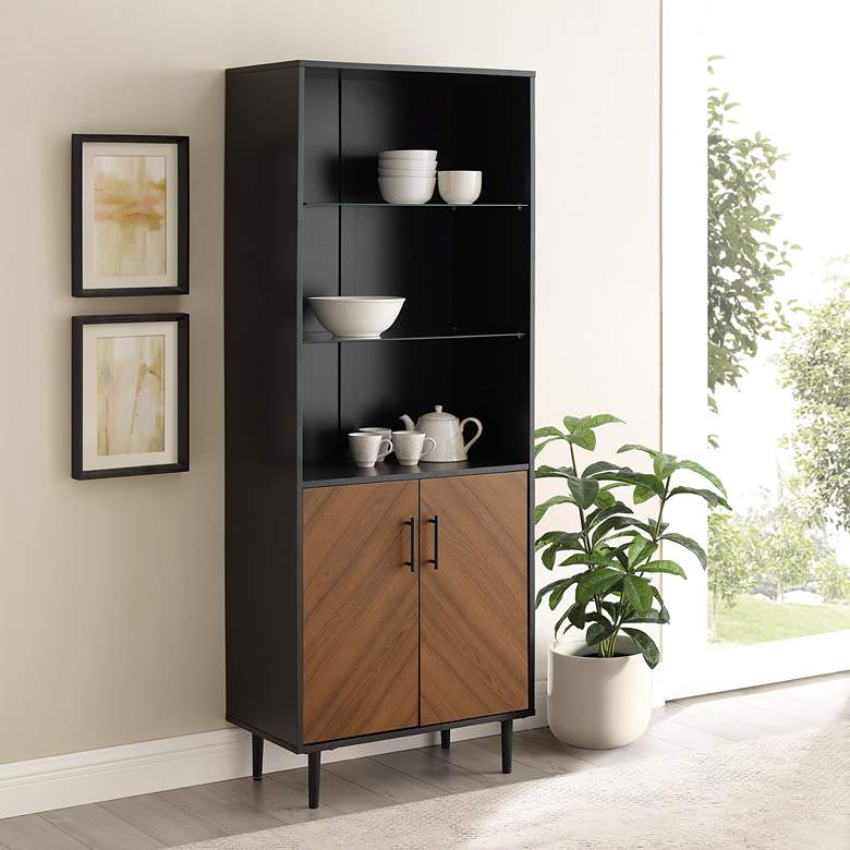 Image 1 Richmond 26" Wide Solid Black Wood 2-Door Bookmatch Hutch