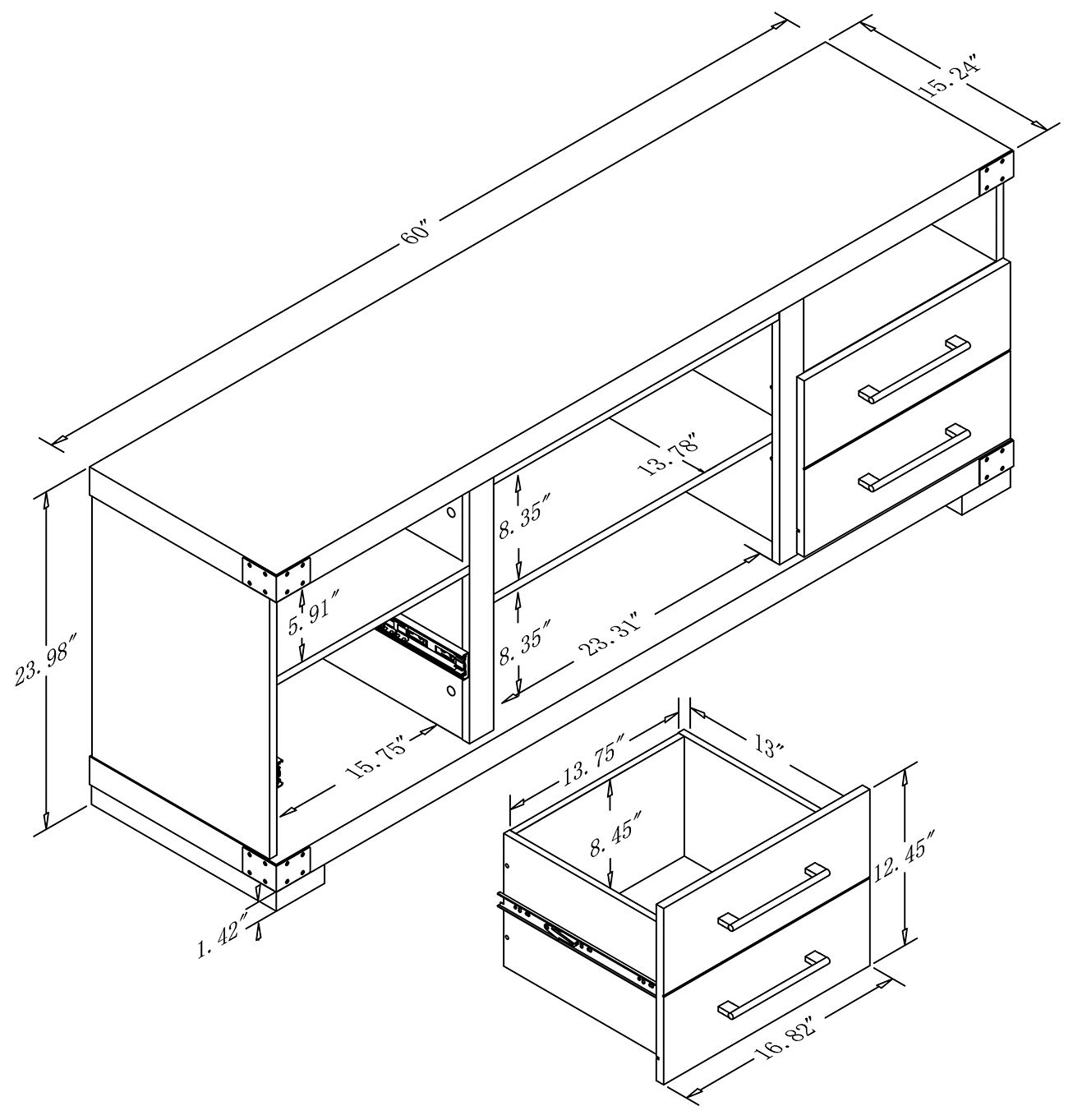 Richmond 60" Wide Brown Wood 2-Drawer TV Stand in scene