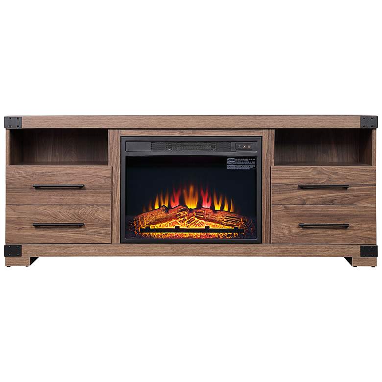 Image 2 Richmond 60 inchW Brown Wood 2-Shelf 2-Drawer Electric Fireplace