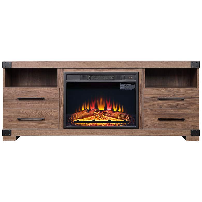 Image 2 Richmond 60"W Brown Wood 2-Shelf 2-Drawer Electric Fireplace