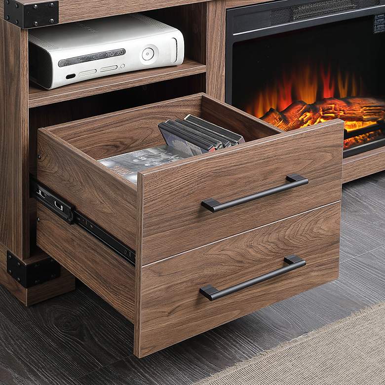 Image 4 Richmond 60"W Brown Wood 2-Shelf 2-Drawer Electric Fireplace more views