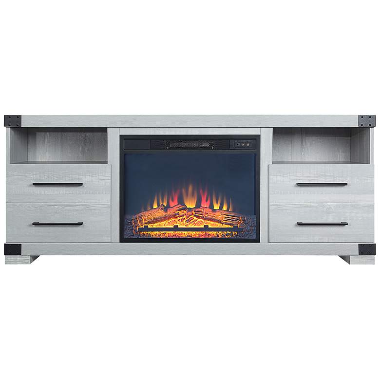 Image 2 Richmond 60"W Gray Wood 2-Shelf 2-Drawer Electric Fireplace