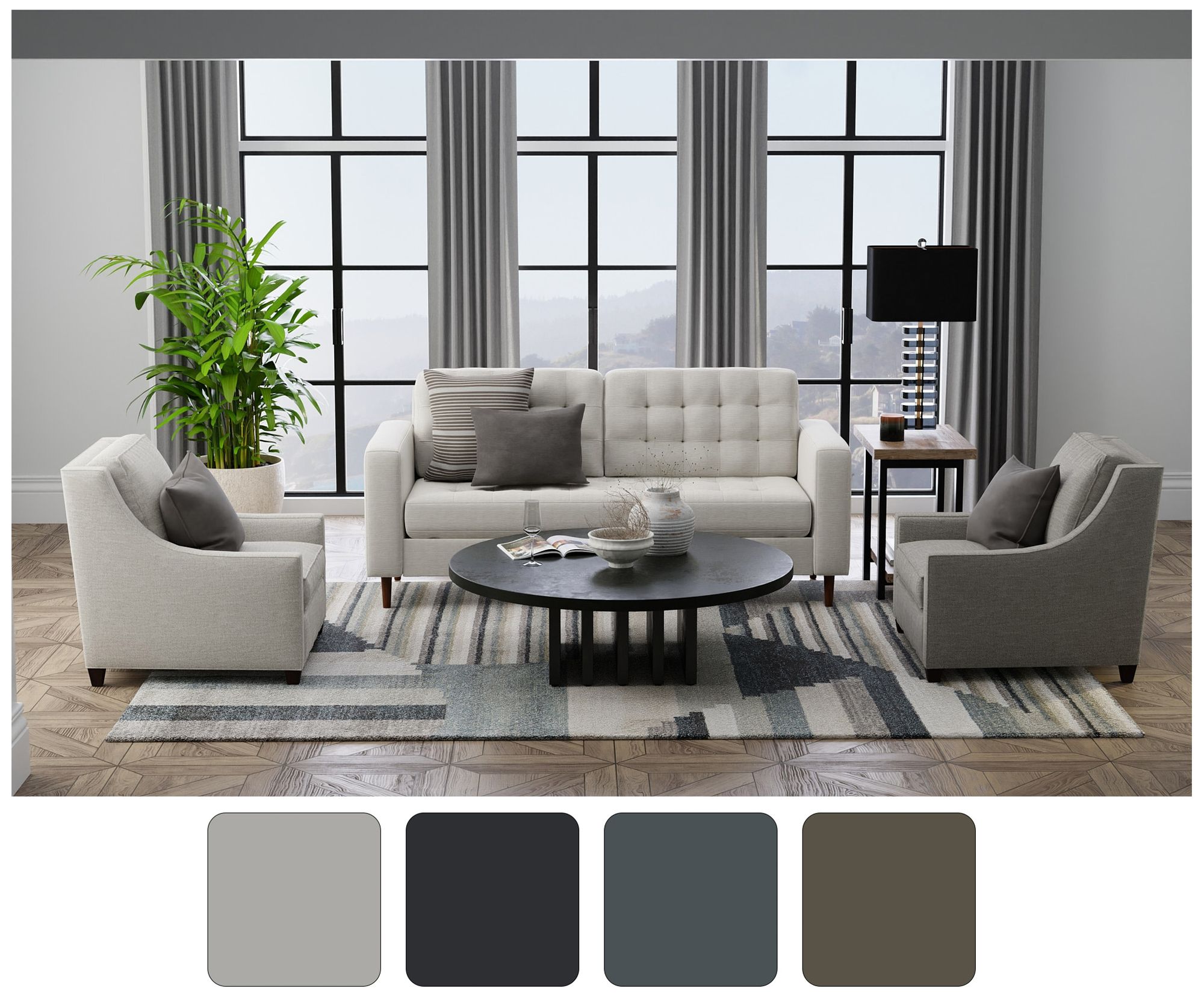 Image 5 Richmond Abstract Indoor Ivory Area Rug 39R4F 2'-6" x 7'-3" more views