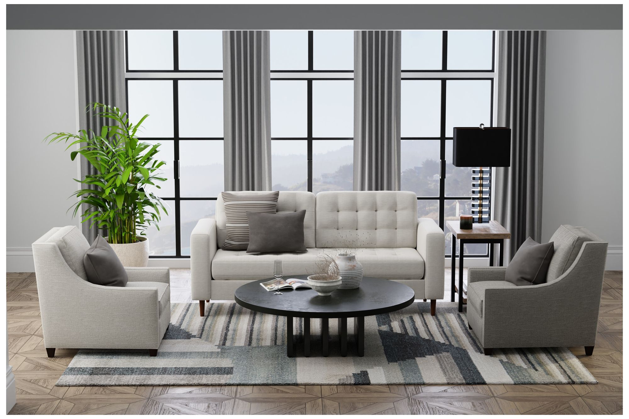 Image 3 Richmond Abstract Indoor Ivory Area Rug 39R4F 6'-7" x 9'-6" more views