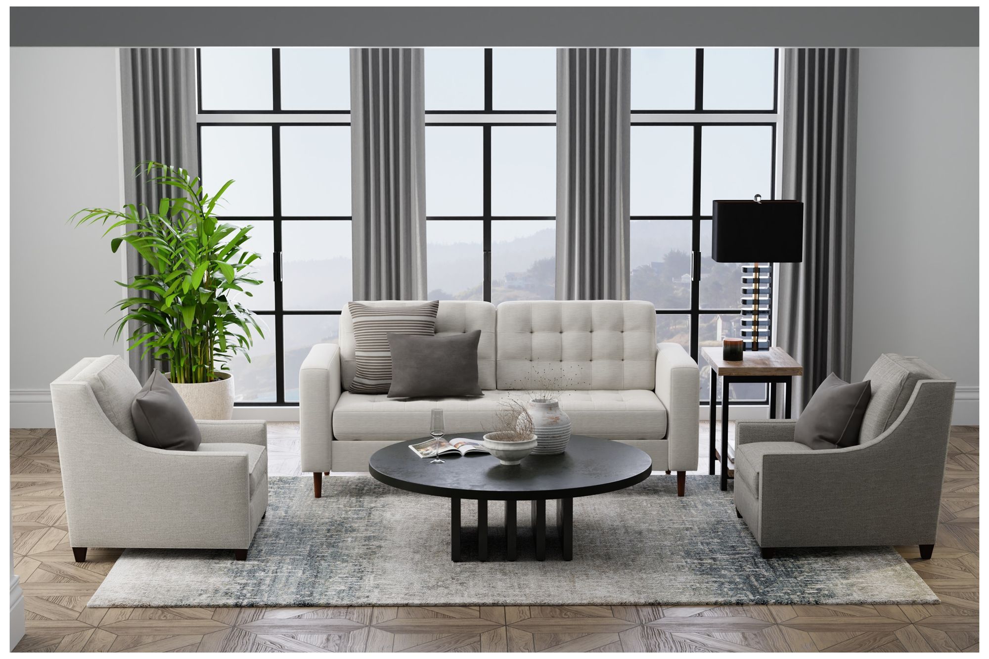 Image 3 Richmond Abstract Indoor Ivory Area Rug 39R5F 6'-7" x 9'-6" more views