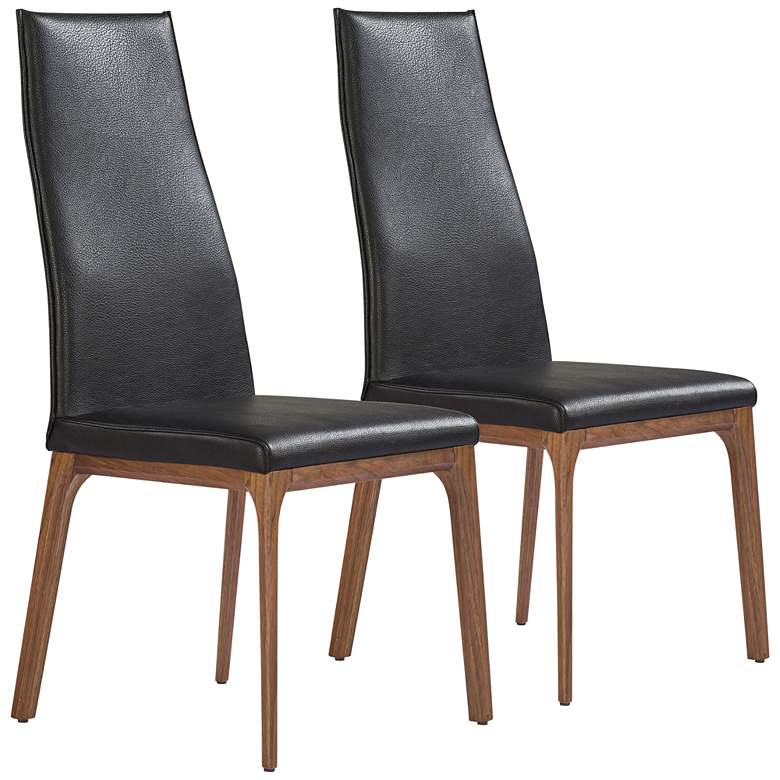 Image 1 Ricky Black Faux Leather and Wood Dining Chair Set of 2