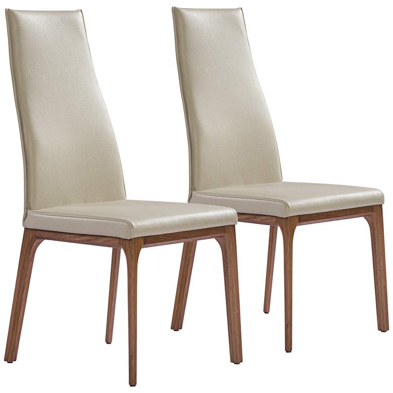 Image 1 Ricky Taupe Faux Leather and Wood Dining Chair Set of 2