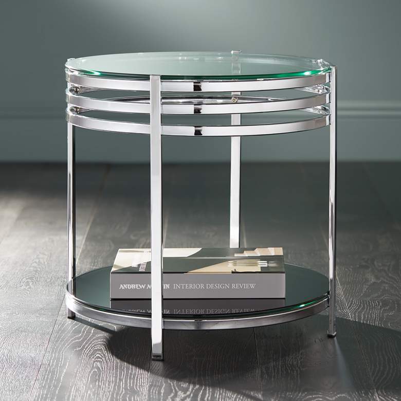 Image 1 Rico 21 inch Wide Chrome and Glass Modern Round End Table