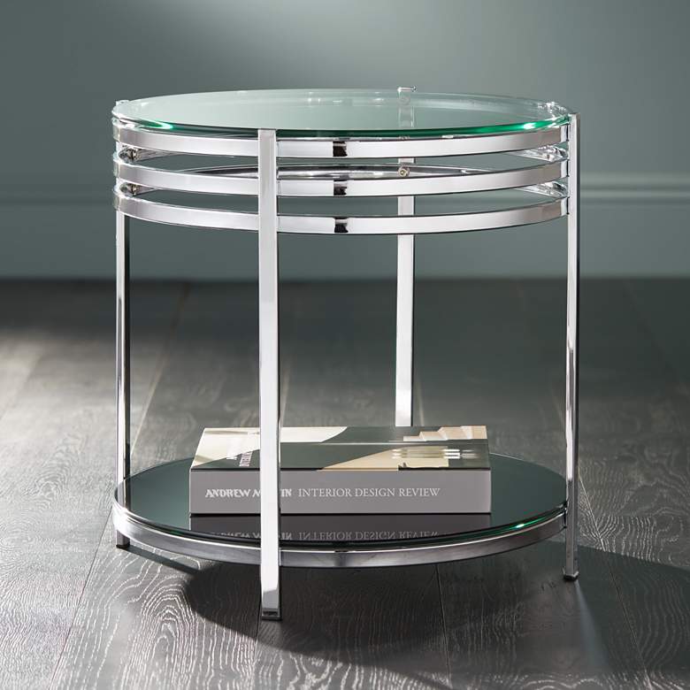 Image 1 Rico 21" Wide Chrome and Glass Modern Round End Table
