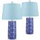Rico Blue Ceramic Column Blue Hardback Table Lamps Set of 2