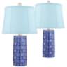 Rico Blue Ceramic Column Blue Softback Table Lamps Set of 2
