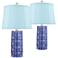 Rico Blue Ceramic Column Blue Softback Table Lamps Set of 2