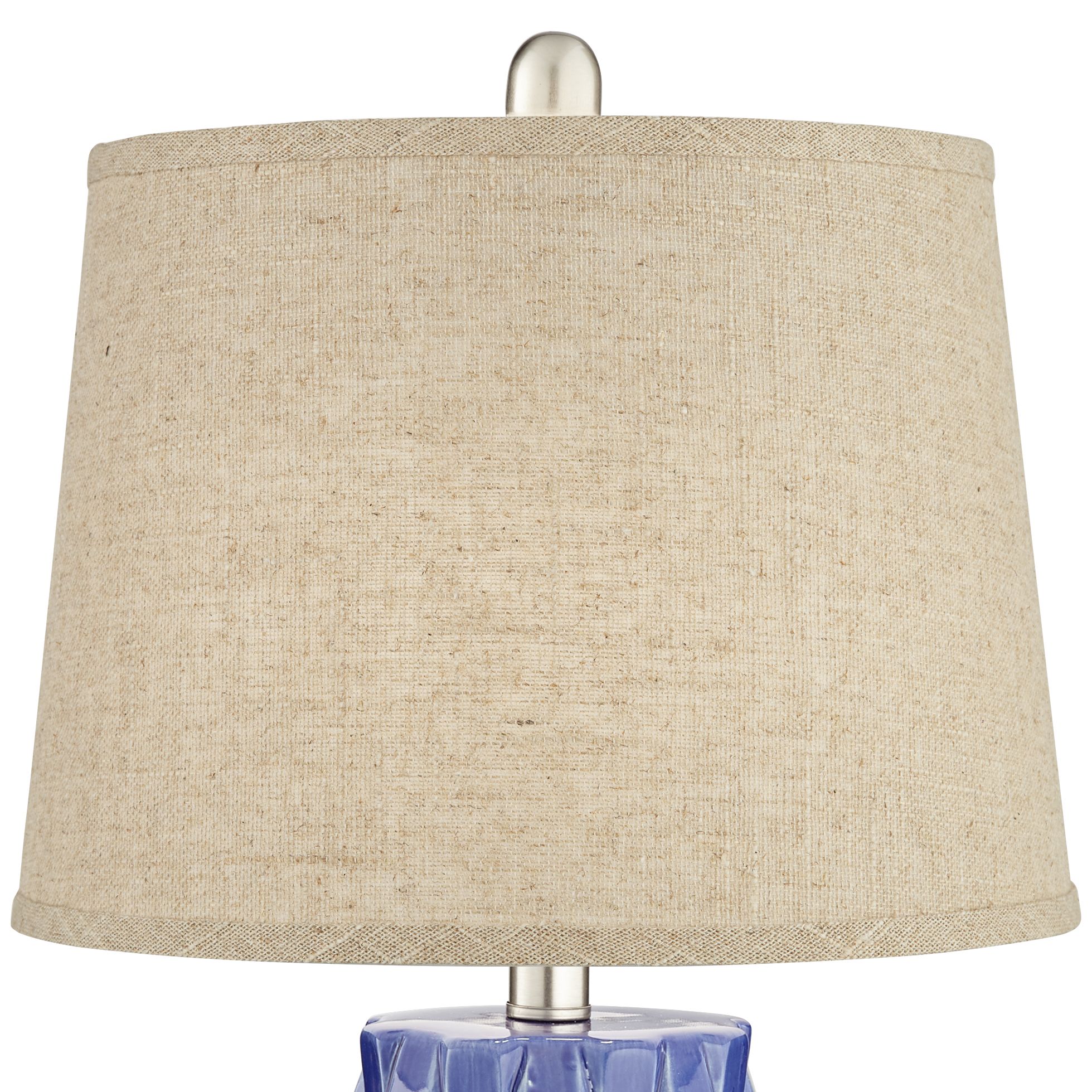 Rico Blue Ceramic Column Burlap Linen Table Lamps Set of 2