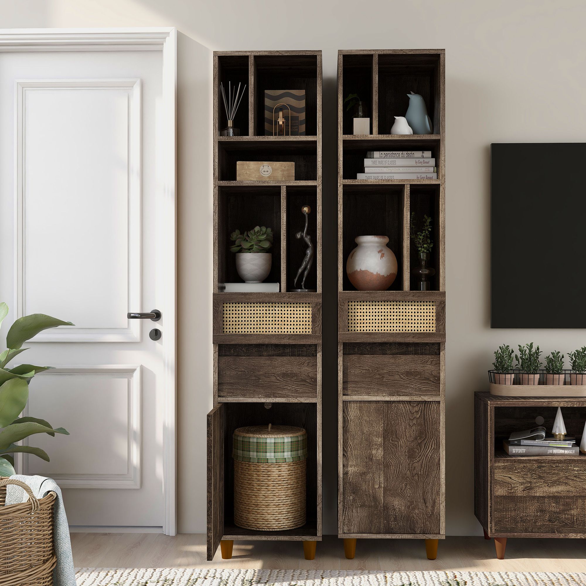 Riddle 15 3/4" Wide Reclaimed Oak Wood 2-Drawer TV Tower