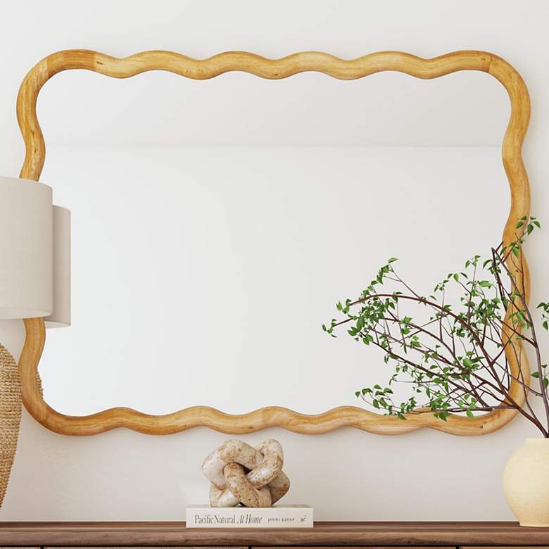 Image 1 Rider Brown Wood 36" x 48" Wavy Rectangular Wall Mirror