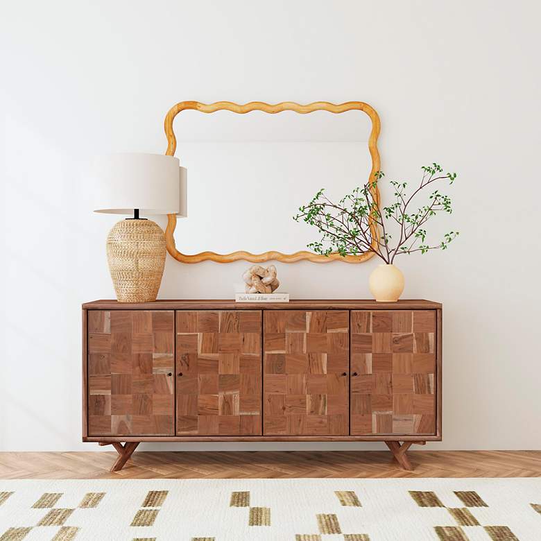 Image 5 Rider Brown Wood 36" x 48" Wavy Rectangular Wall Mirror more views