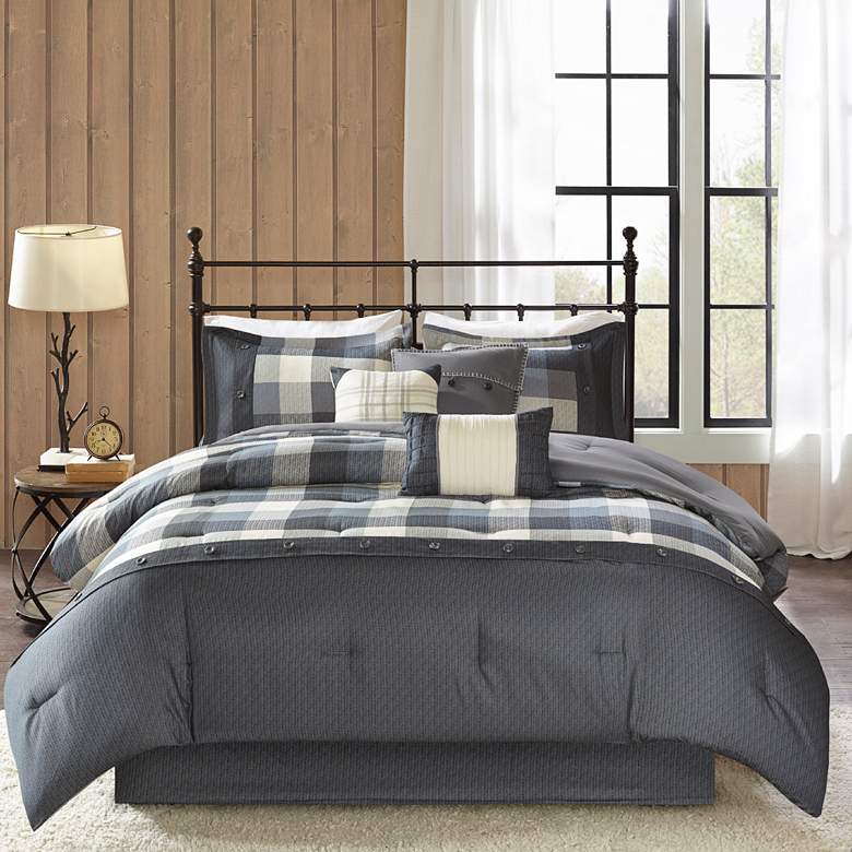 Image 2 Ridge Gray Plaid Queen 7-Piece Comforter Set