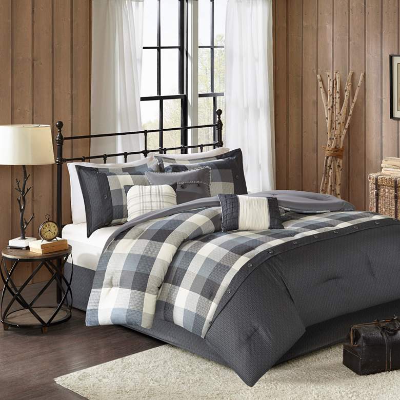 Image 1 Ridge Gray Plaid Queen 7-Piece Comforter Set