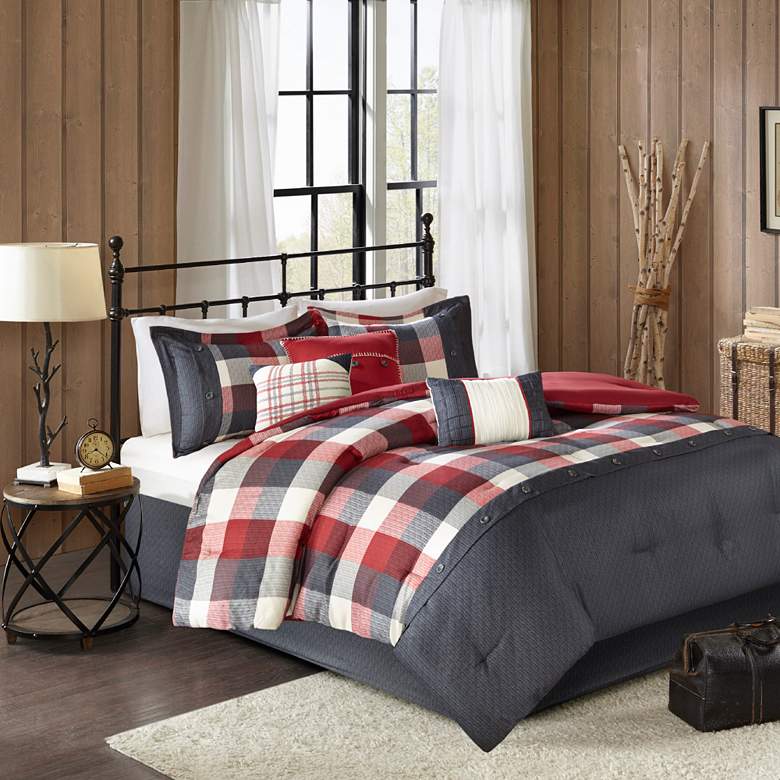 Image 1 Ridge Red Plaid Queen 7-Piece Comforter Set