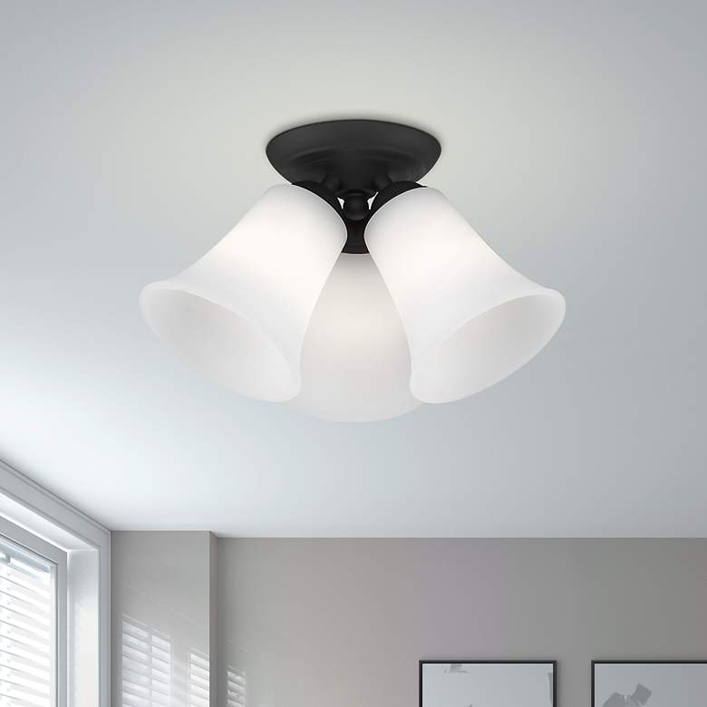 Image 1 Ridgedale 13-in W Black Frosted Glass Semi-Flush Mount Light
