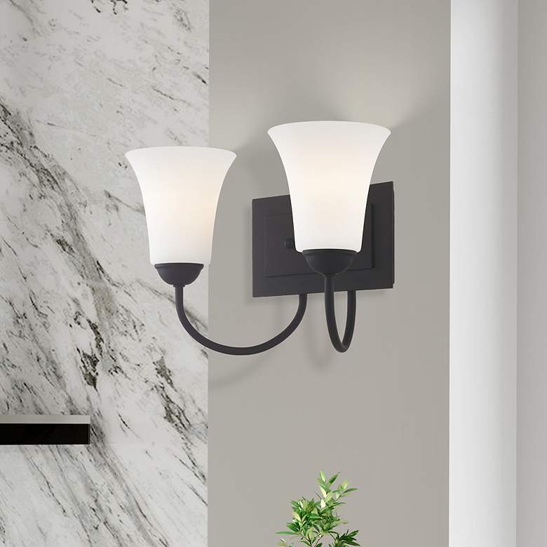 Image 1 Ridgedale 14.5-in W 2-Light Black Arm Wall Sconce