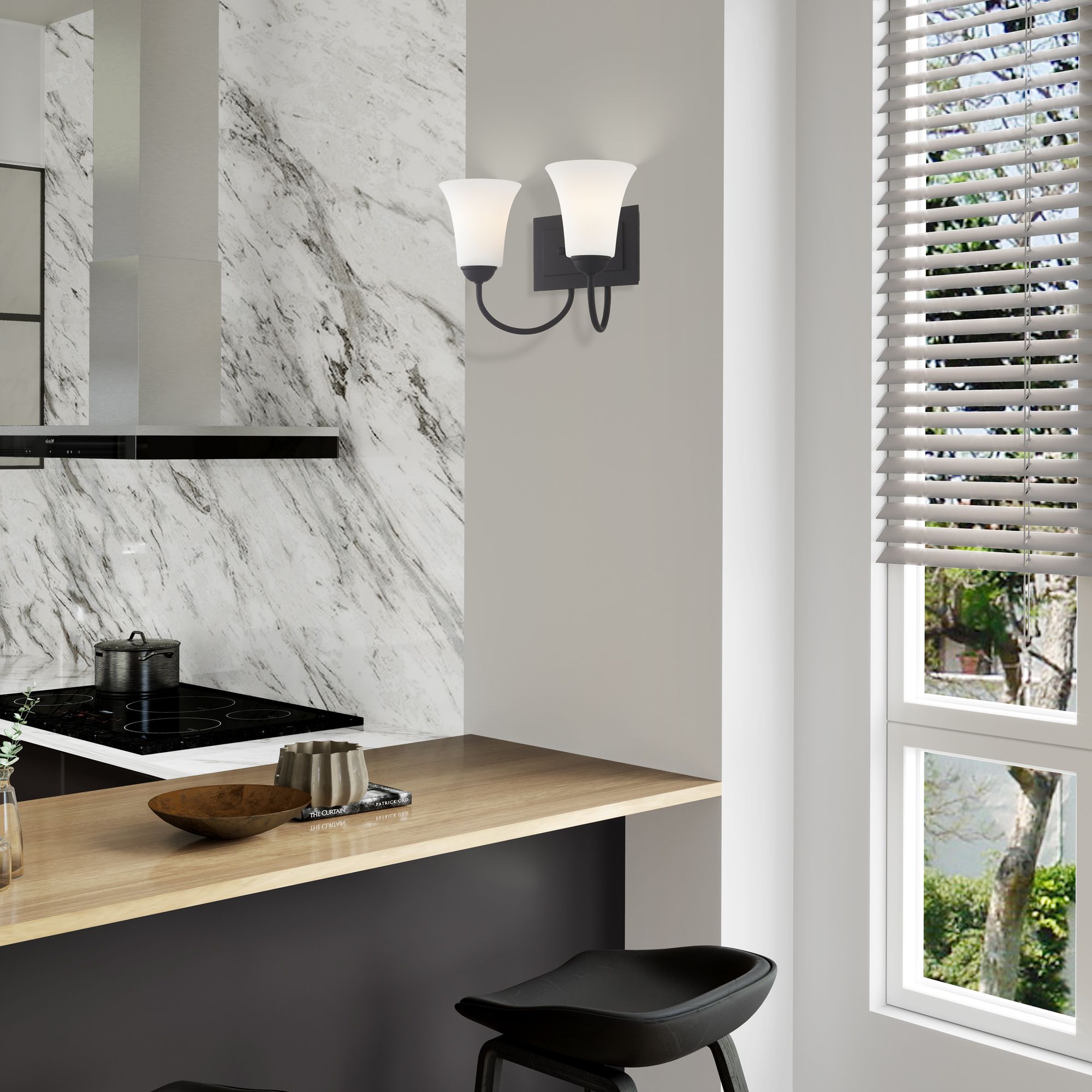 Ridgedale 14.5-in W 2-Light Black Arm Wall Sconce