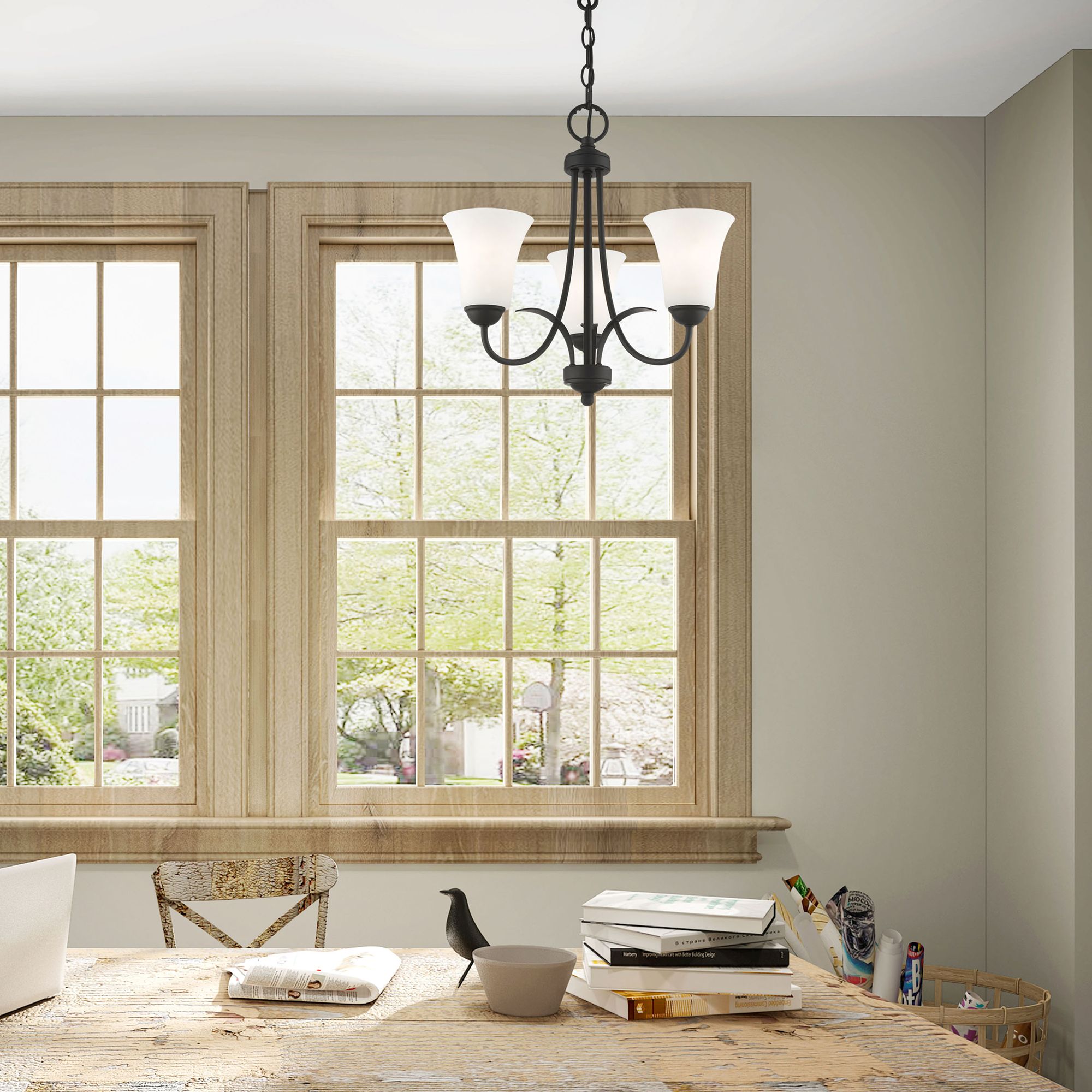 Ridgedale 18-in 3-Light Black Shaded Chandelier